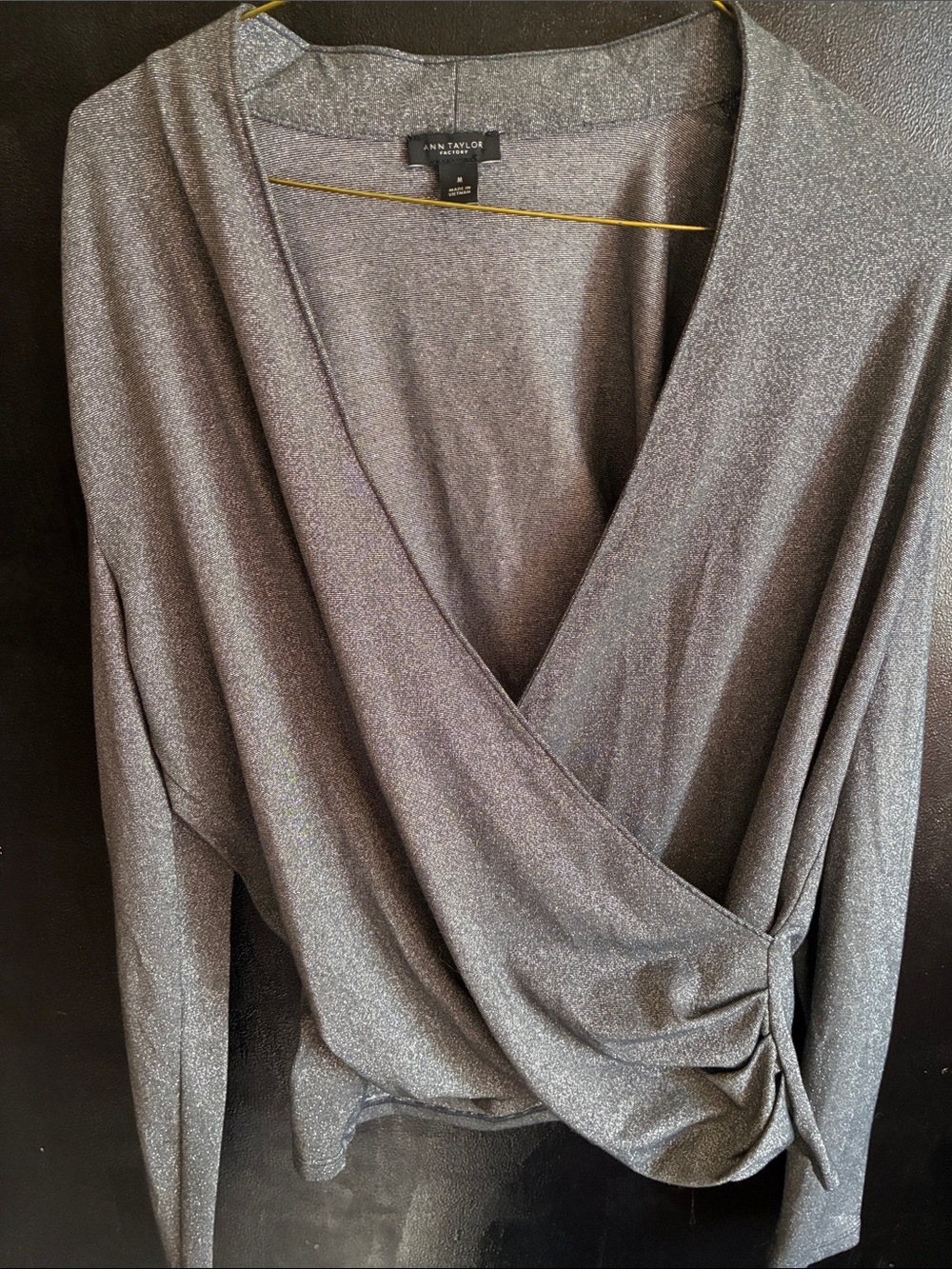 Ann Taylor Factory Shimmery Gray Wrap Top M